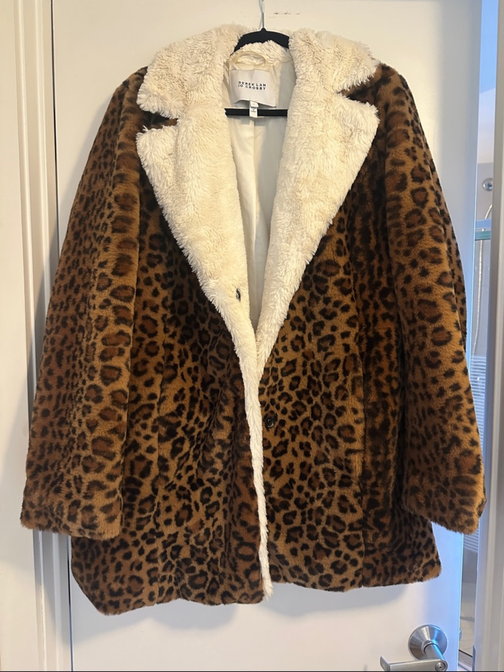 10 Crosby Derek Lam Leopard Faux Fur Teddy Jacket with Cream Sherpa Collar